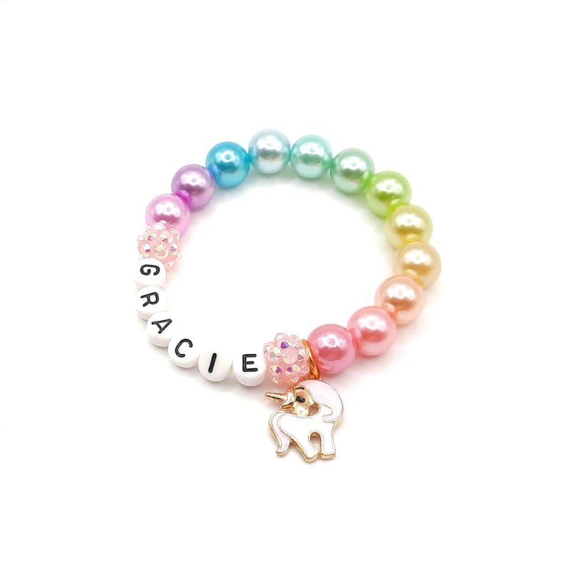Girl's unicorn name bracelet pearl jewelry gift image 6