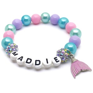 Girls personalized mermaid name bracelet - Custom stretchy bracelet