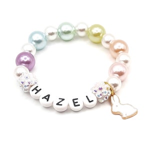 Girl's rabbit name bracelet Personalized easter bunny jewelry White bunny