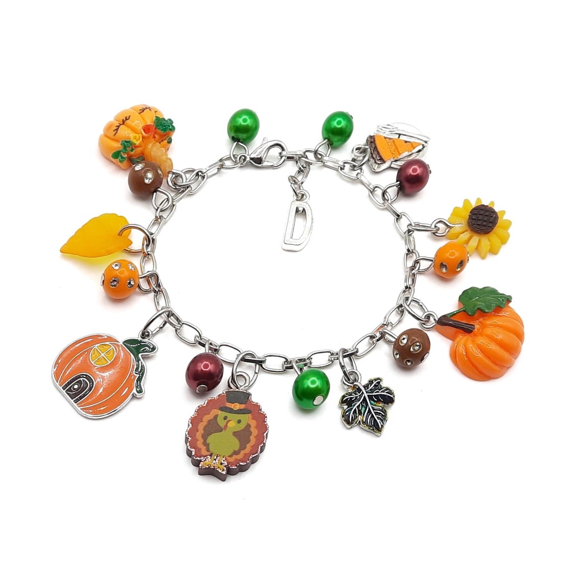 Personalized Autumn Fall Charm Bracelet, 8