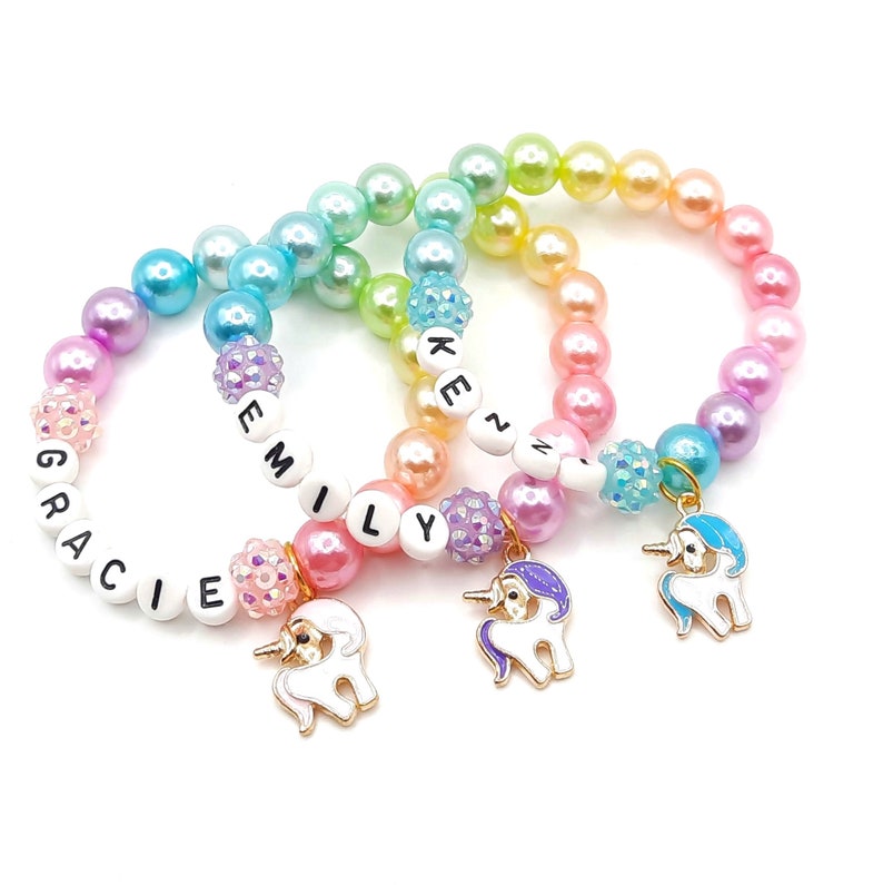 Girl's unicorn name bracelet pearl jewelry gift image 7