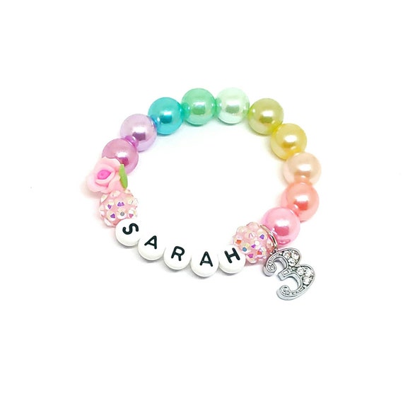 Girls Name Birthday Bracelet Personalized 1st Birthday 2nd Birthday 3rd Birthday Etsy
