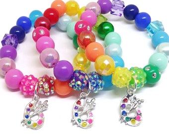 10 Art paint party favors bracelets in organza bags - Set of 10 enameled paint palette thank you gifts