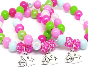 Tent camping bracelets party favors - Girls glamping birthday supplies