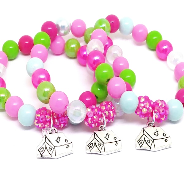 Tent camping bracelets party favors - Girls glamping birthday supplies