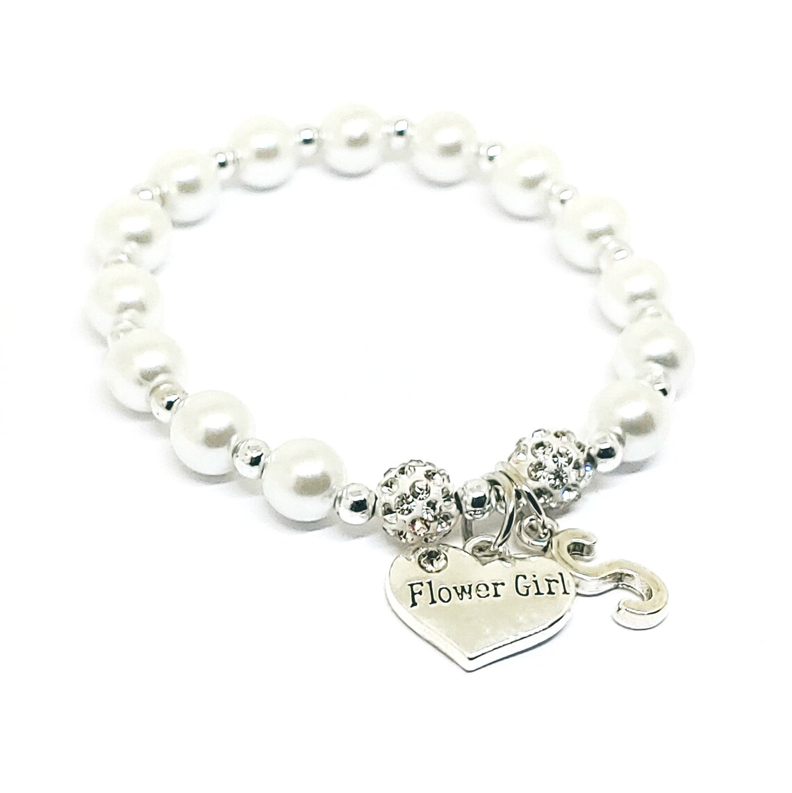 Personalized Flower Girl Initial Bracelet White Pearl Etsy