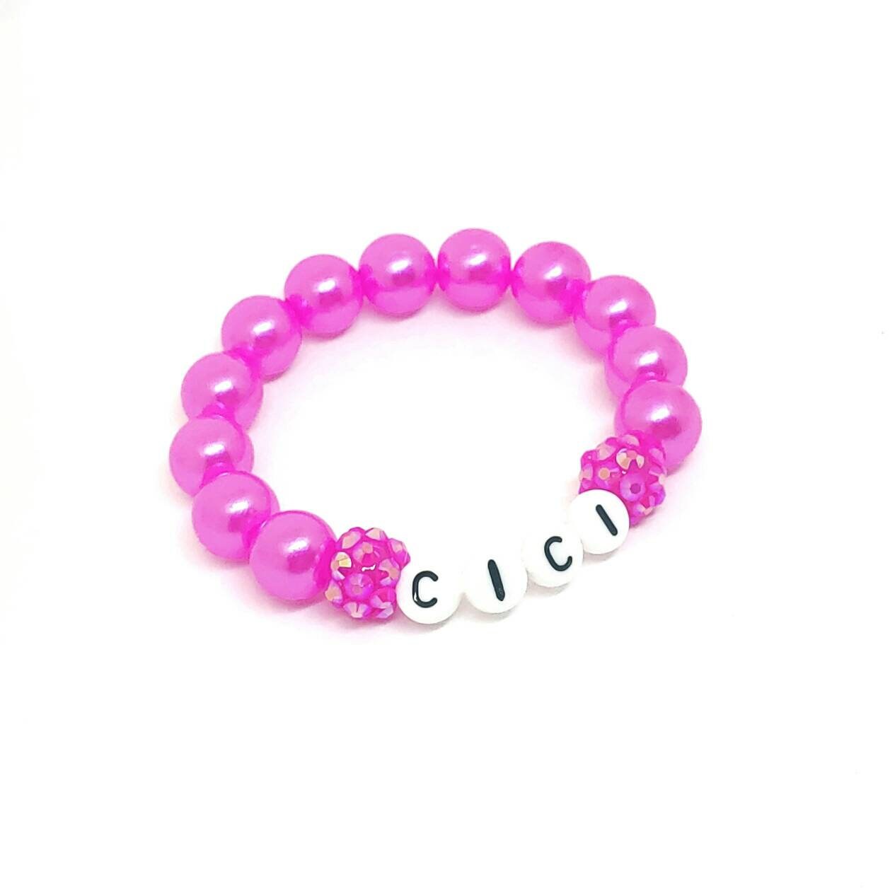 Girls Beaded Name Bracelet Personalized Acrylic Pearl Etsy