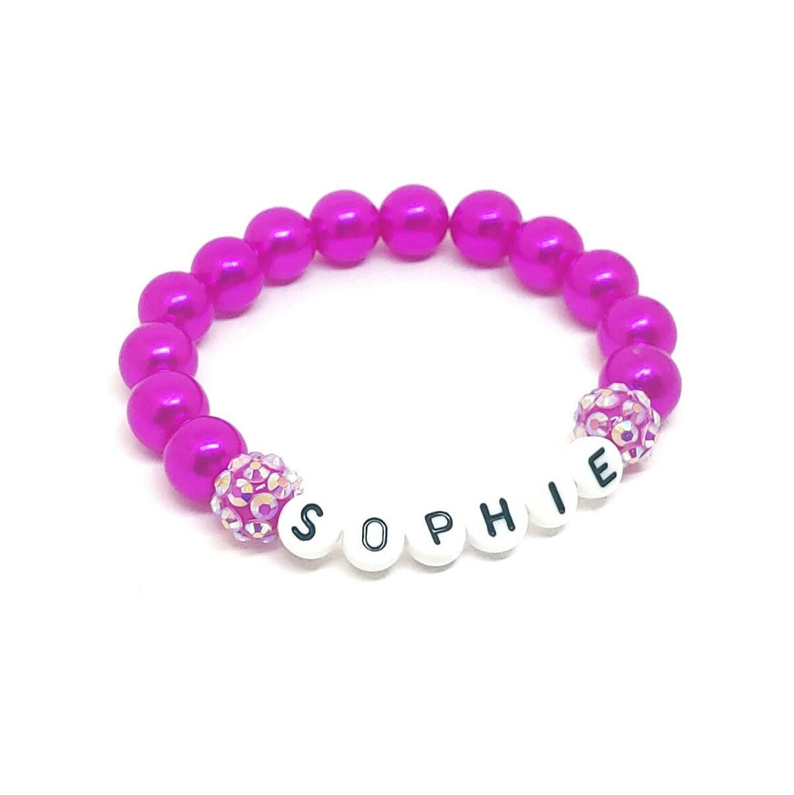 Girls Beaded Name Bracelet Personalized Acrylic Pearl Etsy
