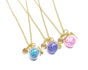 Personalized Best Friend Necklaces 2 3 4 5 Star Glitter Globe