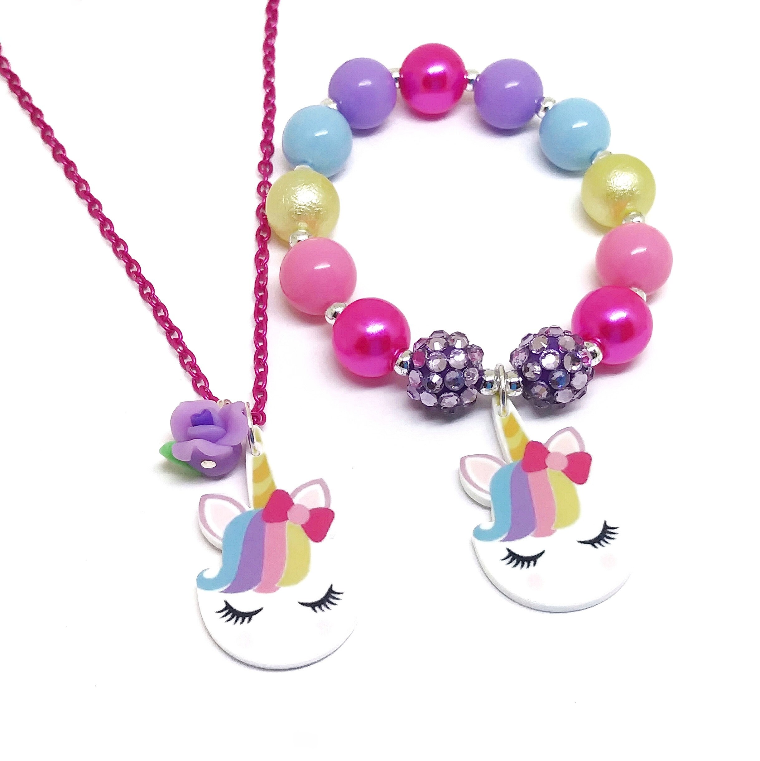 Resin unicorn necklace bracelet jewelry set Girls unicorn Etsy