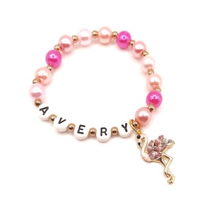 Girls flamingo name bracelet Personalized jewelry gift