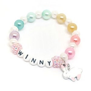 Girl's rabbit name bracelet Personalized easter bunny jewelry Rhinestone bunny