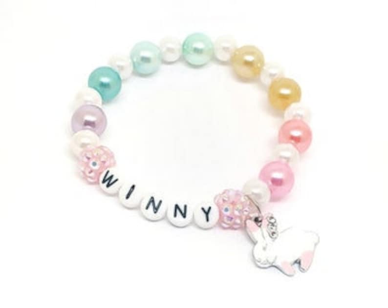 Girl's rabbit name bracelet Personalized easter bunny jewelry Rhinestone bunny