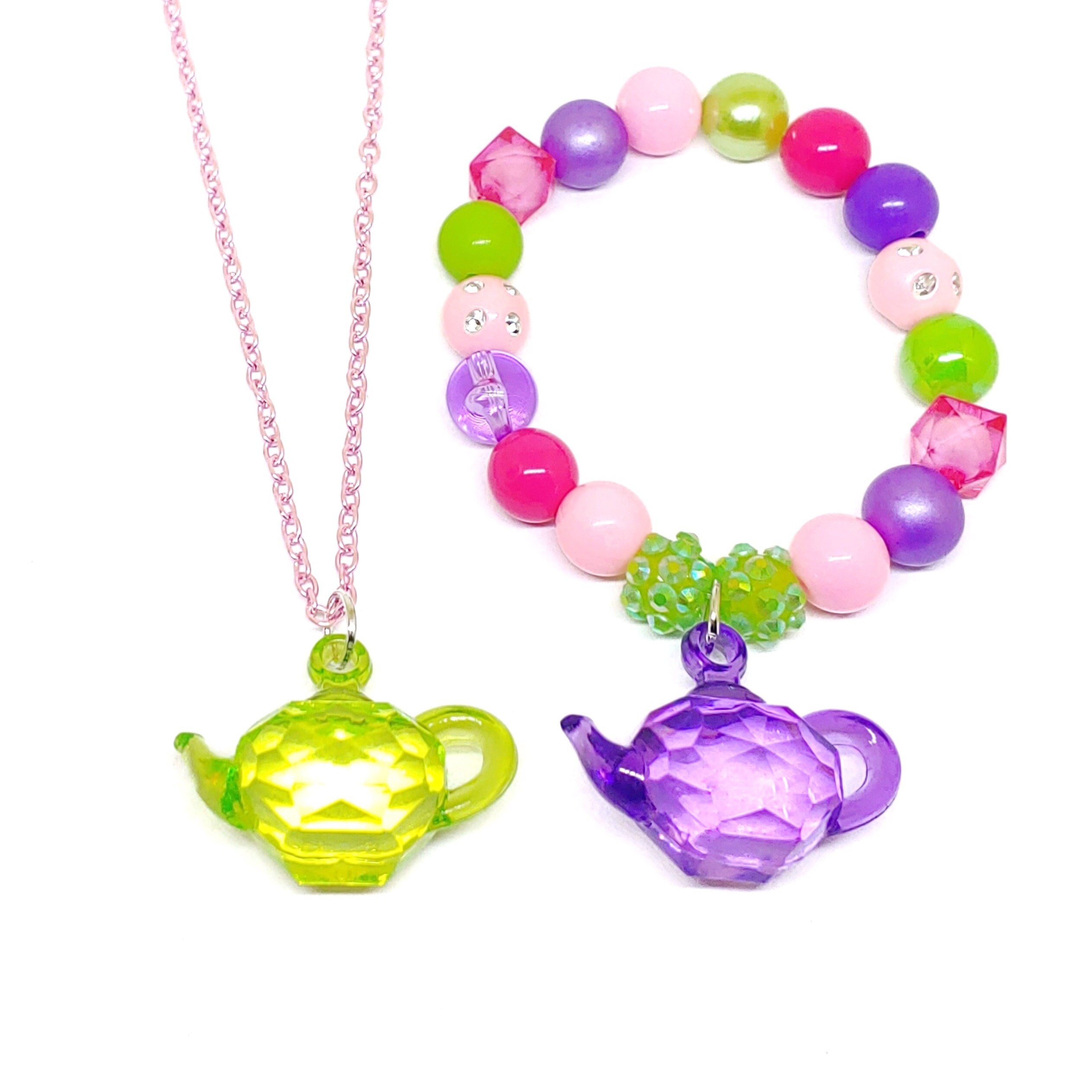 Girls Tea Party Jewelry Set Birthday Favors Necklace Bracelet Etsy