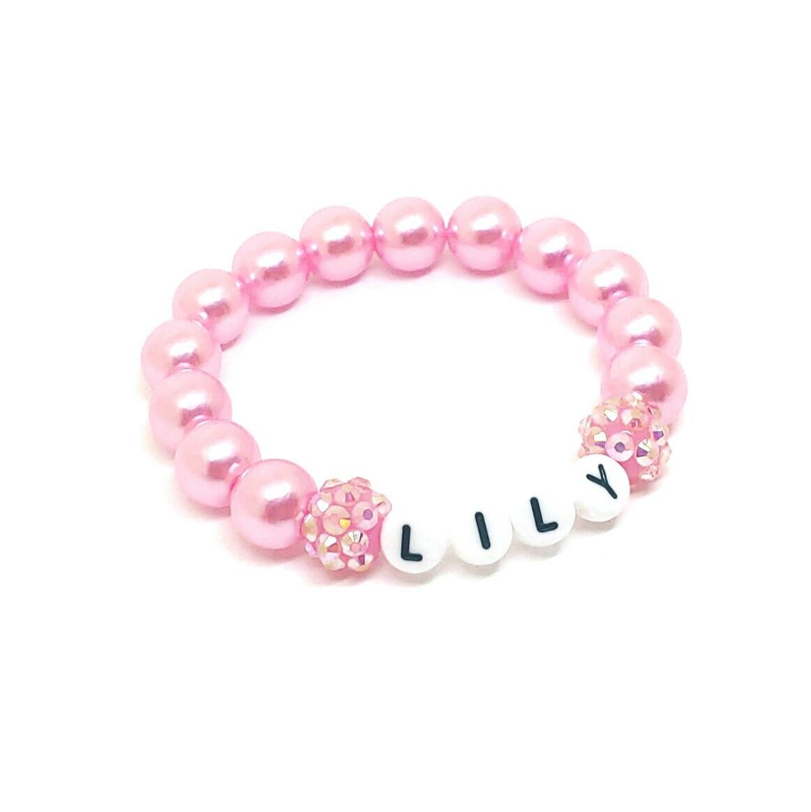Girls Beaded Name Bracelet Personalized Acrylic Pearl Etsy