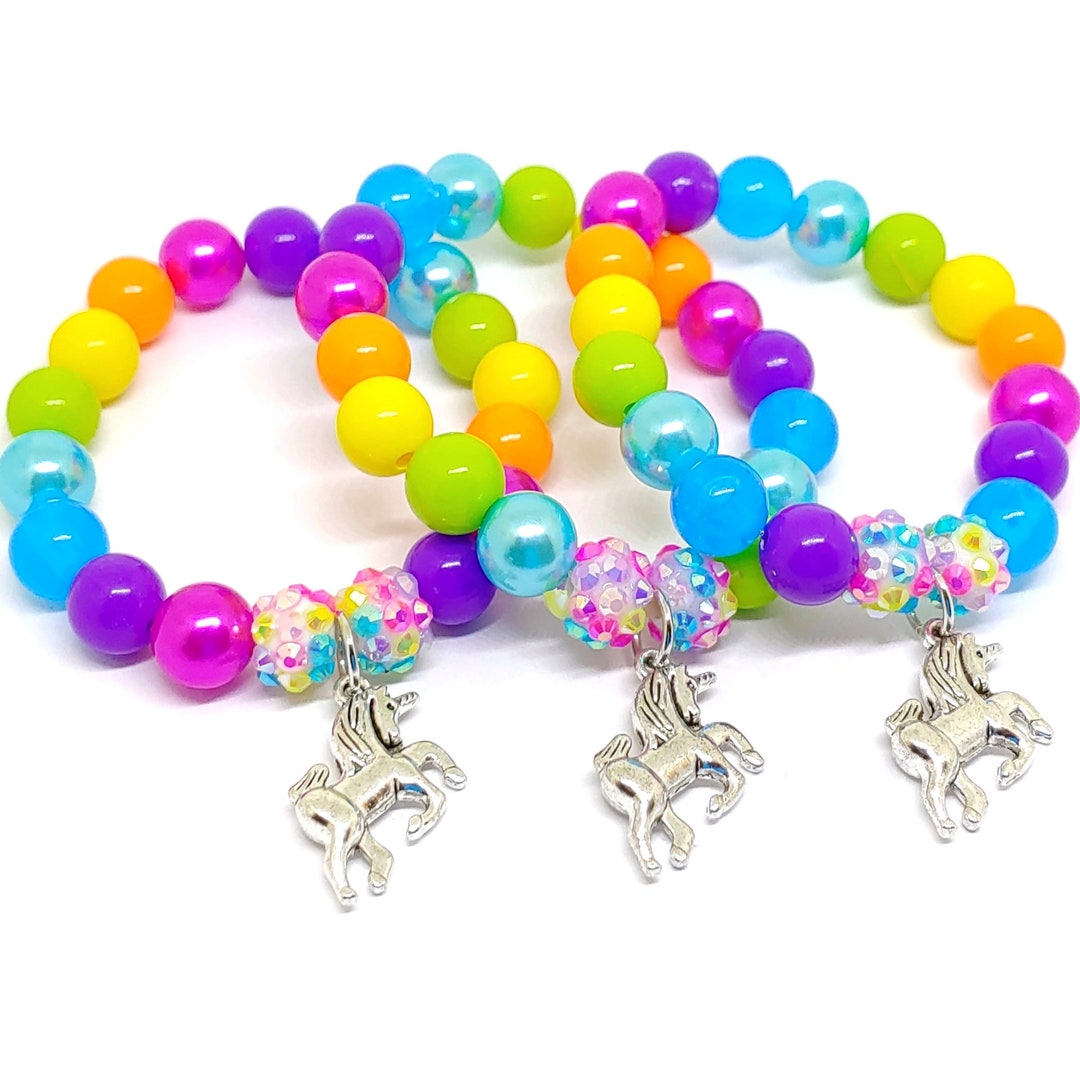 Rainbow Unicorn Bracelets Party Favors Girls Birthday Gifts Etsy