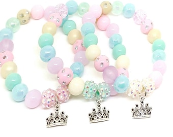 Pastel princess party favors bracelets, Girls tiara birthday