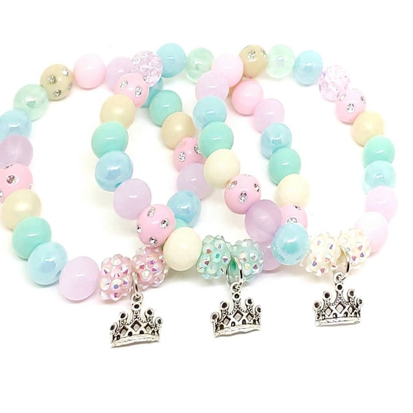 Pastel princess party favors bracelets, Girls tiara birthday