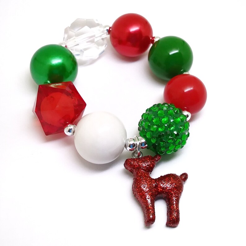 Girls Christmas bracelet Chunky reindeer stretch bracelet