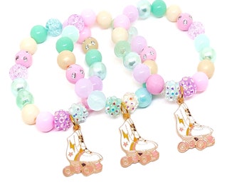 Girls roller skate bracelets party favors pastel rainbow skating birthday