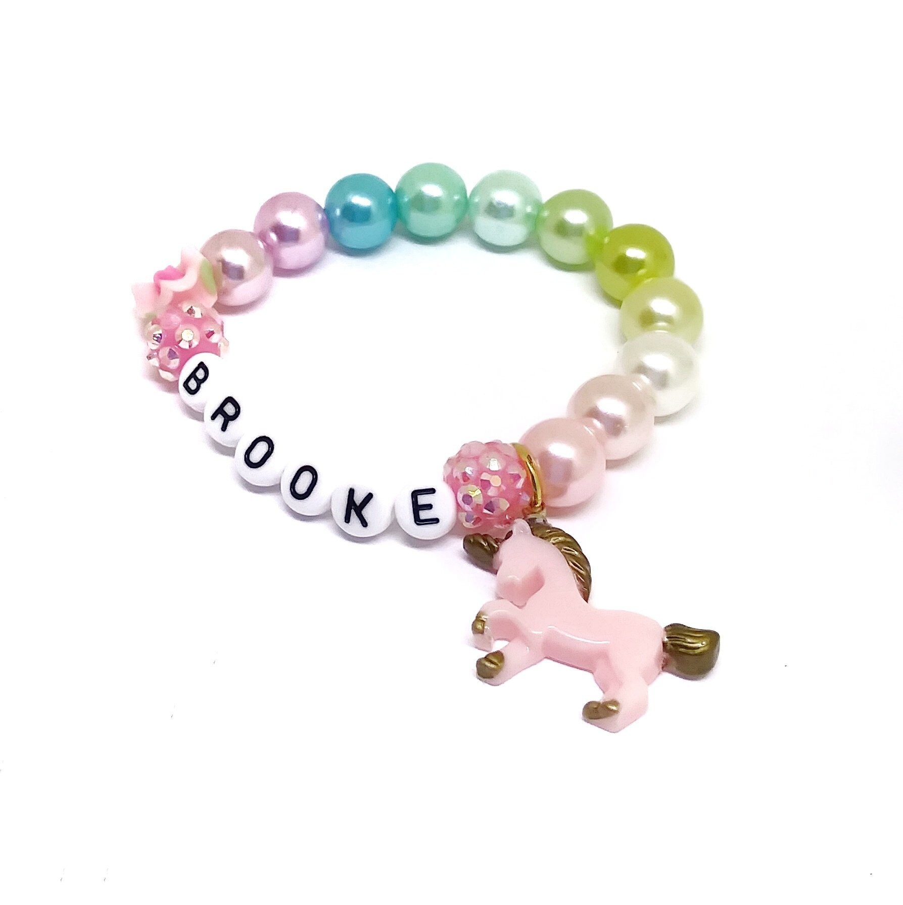 Girls Unicorn Name Bracelet Personalized Unicorn Jewelry Etsy
