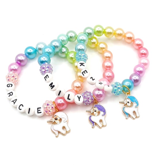 Girl's Unicorn Name Bracelet Pearl Jewelry Gift 