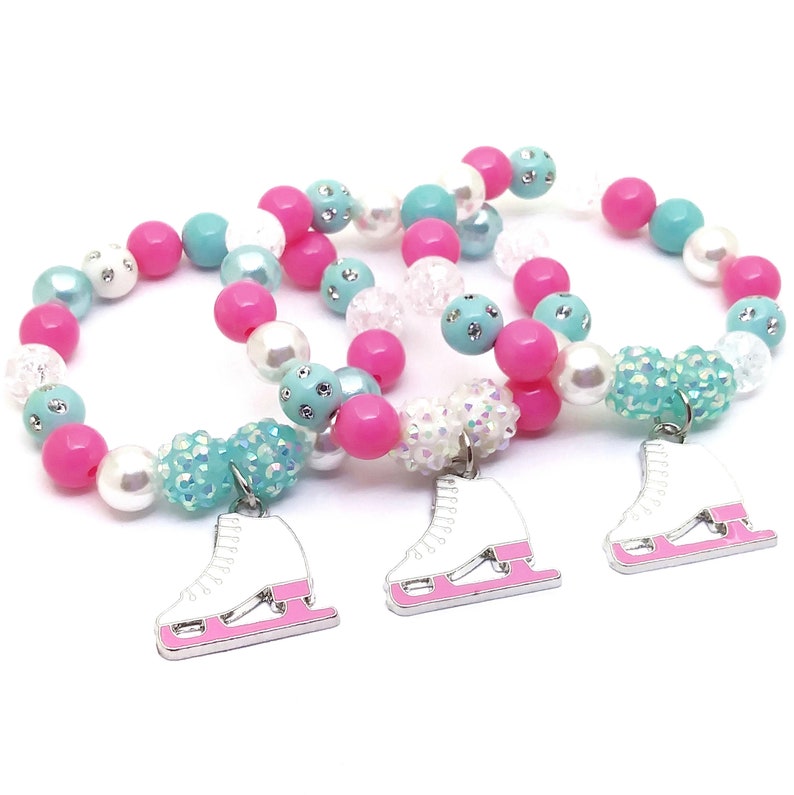 Ice skate bracelets party favors in organza bags Girls ice skating birthday supplies