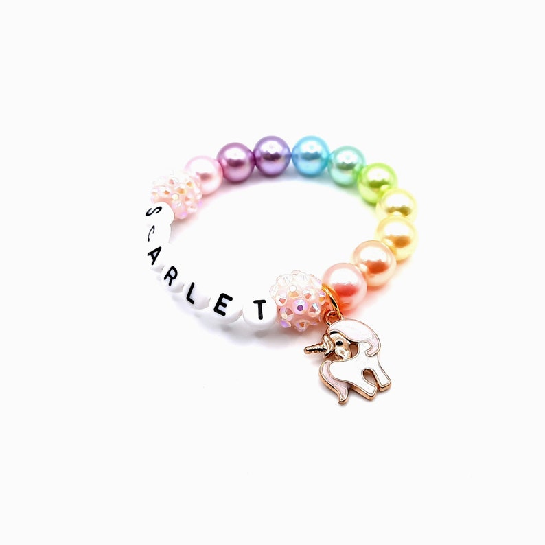 Girl's unicorn name bracelet pearl jewelry gift image 10