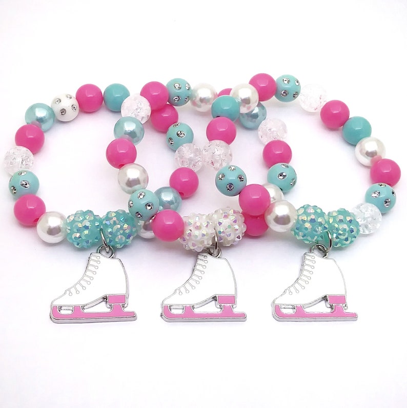 Ice skate bracelets party favors in organza bags Girls ice skating birthday supplies