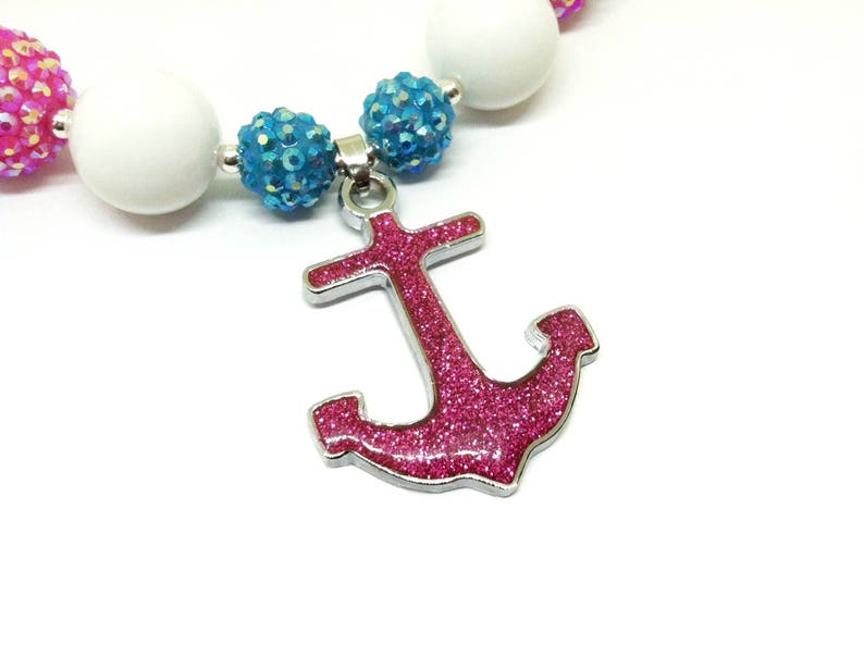 Girls nautical anchor chunky bubblegum necklace bracelet earrings jewelry set