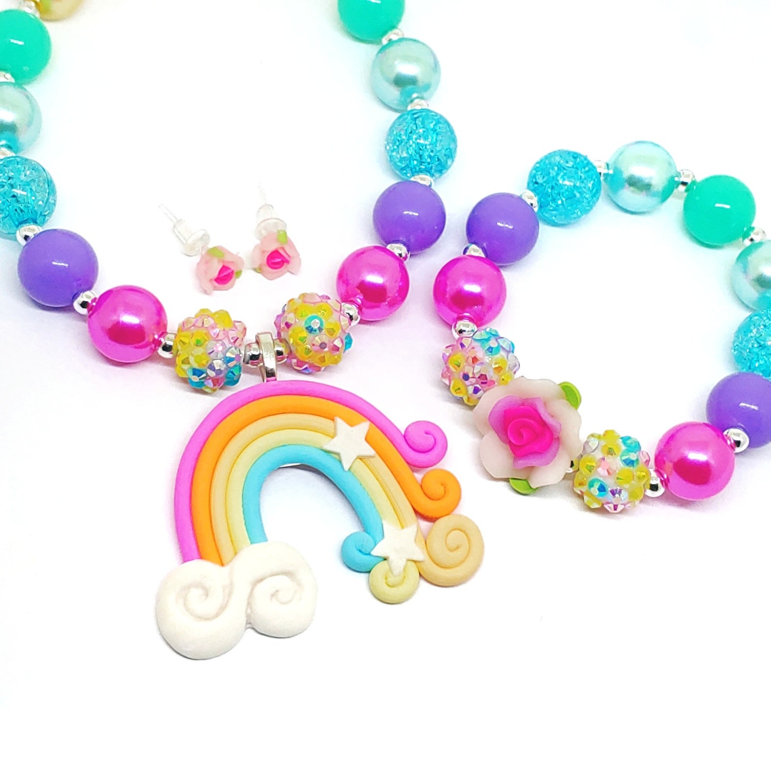 Pastel Rainbow Jewelry Set Girls Mini Gumball Acrylic Bead Etsy