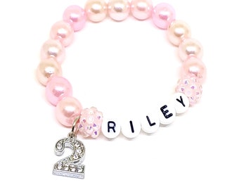 Girls name birthday bracelet Personalized 1st birthday 2nd birthday 3rd birthday