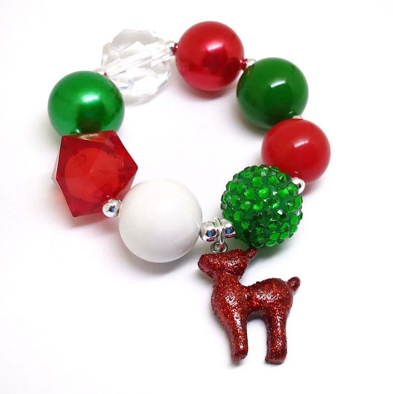 Girls Christmas bracelet Chunky reindeer stretch bracelet