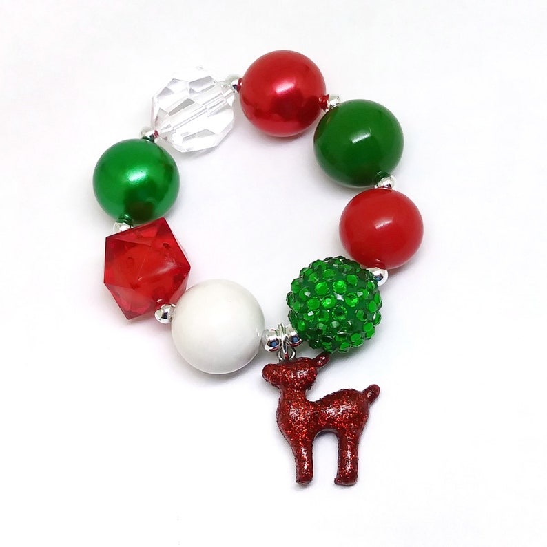 Girls Christmas bracelet Chunky reindeer stretch bracelet