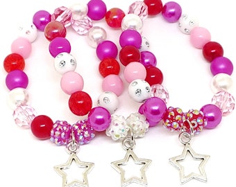 Star bracelets party favors in organza bags - Girls pink star birthday supplies