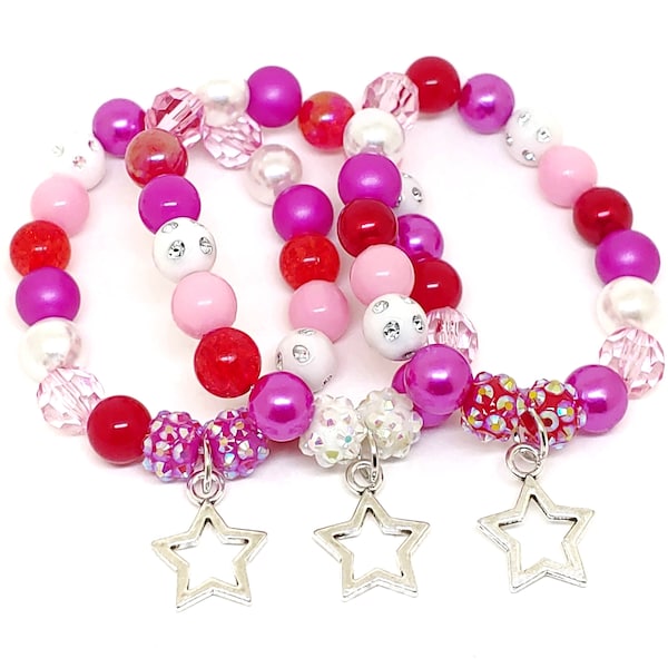 Star bracelets party favors in organza bags - Girls pink star birthday supplies