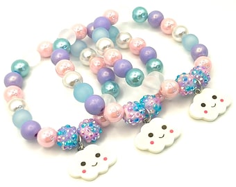 Cloud birthday bracelets party favors, Girls pastel celestial party favors