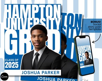 HBCU Abschluss-Foto-Schild-Vorlage: DIY Bearbeitbar Hampton Universität College Commit (Canva Digital Download)