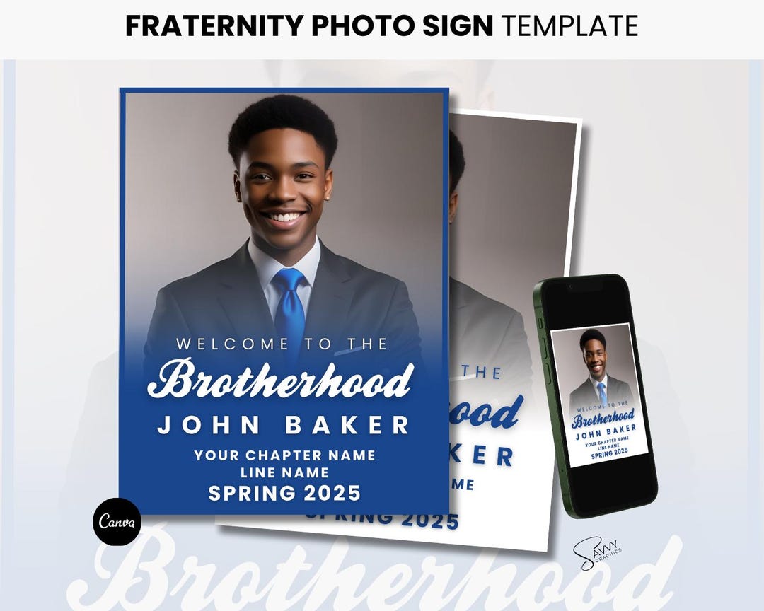 Fraternity Photo Sign, Canva Digital Download, DIY Editable Print, New ...
