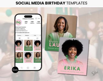 AKA Sorority Geburtstag Social Media Vorlagen: Canva DIY bearbeitbar (Canva Digital Download)