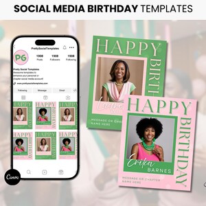 Sorority Social Media Birthday Templates, Happy Bday Soror, Digital Download, DIY Canva, Editable Instagram Post, Alpha Kappa Alpha, AKA