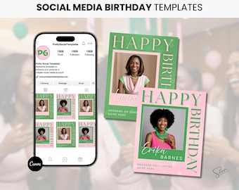 Sorority Social Media Geburtstagsvorlagen, Happy Bday Soror, Digital Download, DIY Canva, bearbeitbarer Instagram Post, Alpha Kappa Alpha, AKA