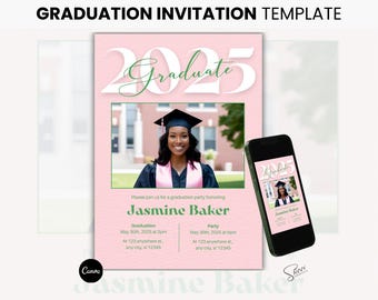 Sorority Abschlusseinladungsvorlage, Social Media, Grad Print, digitaler Download, Canva bearbeitbare Vorlage, AKA, Alpha Kappa Alpha