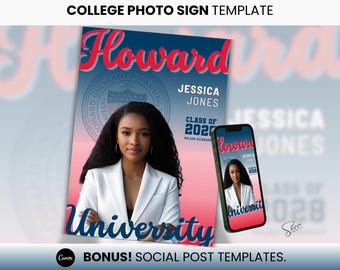 HBCU Foto-Schildvorlage: DIY bearbeitbar Howard College Graduation Commit (Canva Digital Download)
