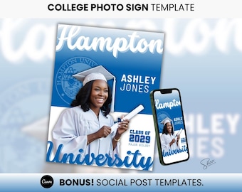 HBCU Foto-Schildvorlage: DIY bearbeitbar Hampton Universität College Abschlussfeier (Canva Digital Download)