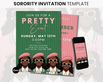 Bearbeitbare Sorority Einladung Vorlage, Canva Event Flyer, Digitaler Download, DIY, 5x7, griechische Party, AKA, Alpha Kappa Alpha