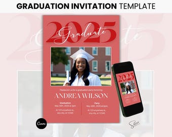 Sorority Abschlusseinladungsvorlage, Social Media, Grad Print, digitaler Download, Canva bearbeitbare Vorlage, DST, Delta Omega Theta, Rot