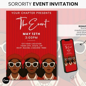 Sorority Invitation Template: Editable Event Flyer Delta Sigma Theta (Canva Digital Download)