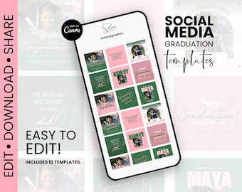 Sorority Graduation Social Media Digitaler Download, Canva Sofort-Download, bearbeitbare Vorlage, Quadrat, Pink Grün, AKA, Alpha Kappa Alpha