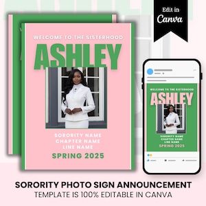 Sorority Photo Sign Template Canva, DIY, Digital Download, Editable Print, New Member, Crossing Gift, Probate Poster, AKA, Alpha Kappa Alpha